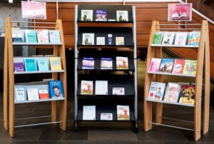 Photo of three displays of books