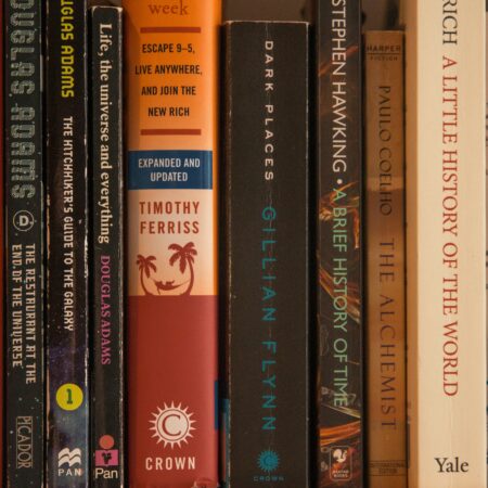 Photograph of library books on a shelf
