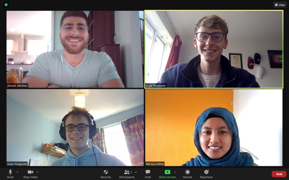 Screen shot of virtual call featuring four of the School's team members