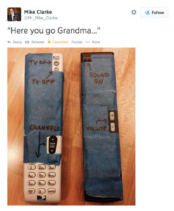 Remote controls covered with tape to hide unwanted features