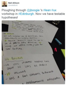 Handwritten cards at the Lean UX workshop