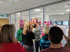 Bootcamp attendees affinity mapping during the tools and methods bootcamp
